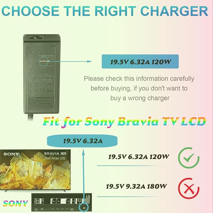 19.5 Volt for Sony tv Power Cord KDL-55W805C, KD-55X720E, KDL-55W800C, XBR-43X800E, XBR-43X800D, XBR-49X800E, XBR-49X800D, XBR-55X850D, and KD-43X720E TV Power Supplies Perfect Replacement to