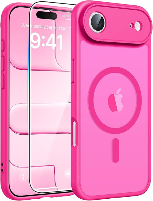 FNTCASE for iPhone Air Case: [Compatible with Magsafe] Translucent Matte Cases with [Full Camera Protection] [Screen Protector] Military Grade Shockproof Protective Phone Cover - Hot Pink