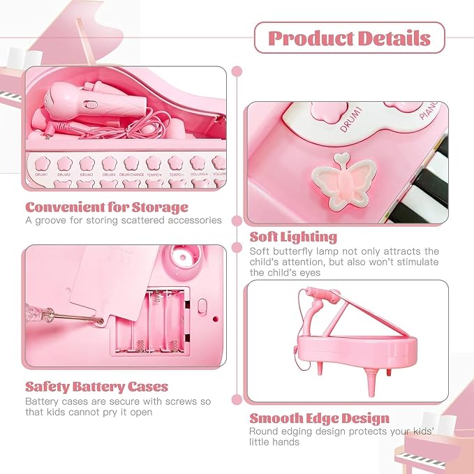 Love&Mini Piano Keyboard Toys for Girls - 24 Keys Toddler Piano Music Toy Instruments with Microphone，Pink Piano Toys for 3+ Years Old Girls Birthday Xmas Gifts (24 Keys Pink Piano Toy)