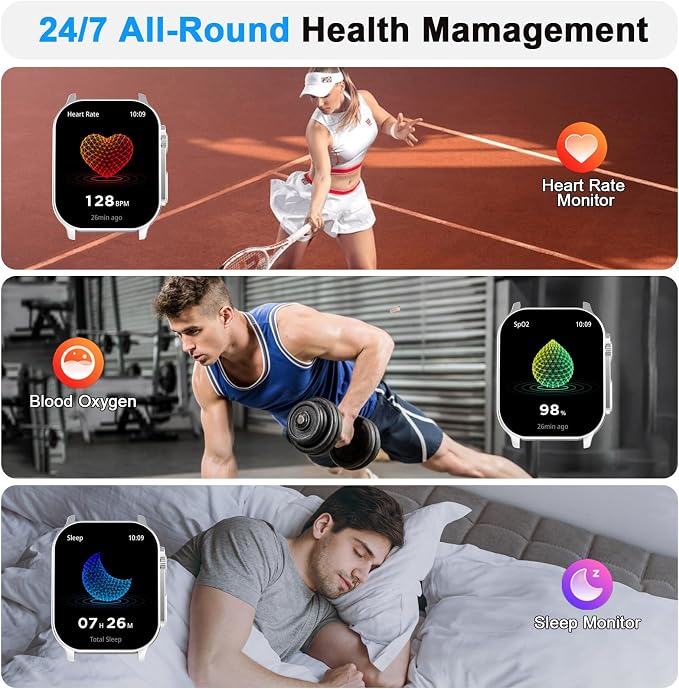 Smart Watch, 2.01" AMOLED Curved HD Full Touch Screen, Compatible with iOS & Android for Daily Workout Business Gift, Fitness Tracker with 24/7 Heart Rate/Sleep Monitor, IP68 Waterproof Watch Gray