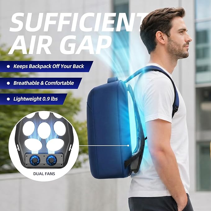 Backpack Cooling System with Active Airflow Spacer, Anti-Sweat Ventilation Frame for Commuting & Business Travel, Ergonomic Sweaty Back Relief Support, Lightweight 0.9 lbs