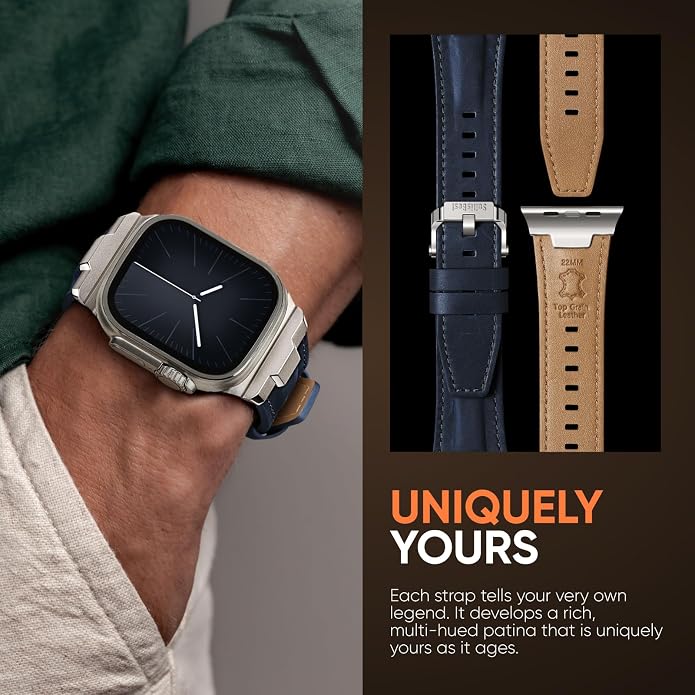 Suitisbest Leather Band Compatible for Apple Watch Ultra Band 49mm 46mm 45mm 44mm 42mm 41mm 40mm, Genuine Leather Replacement Strap for iWatch series 11 10 9 8 7 6 5 4 3 2 1, SE 3 2 1, Ultra 3 2 1