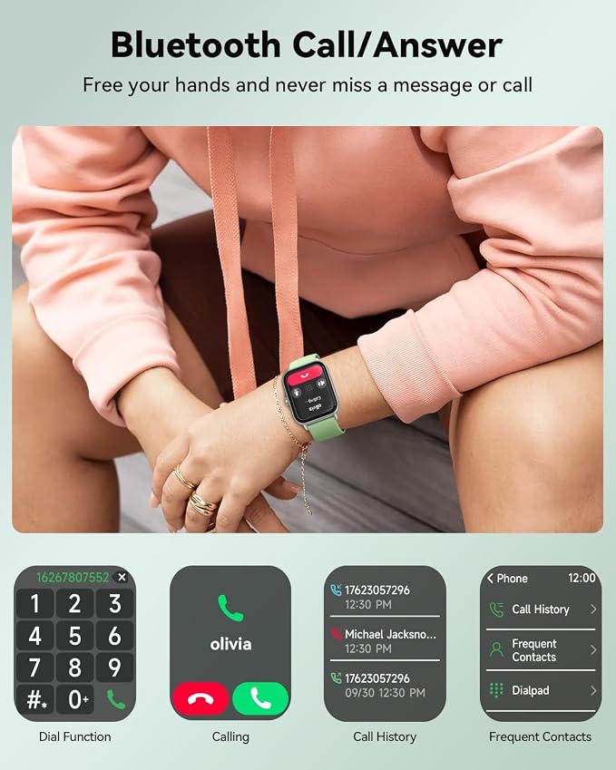 Quican Smart Watch for Women/Men, Compatible for Android Phones and iPhone | Alexa Built-in, 1.8" Fitness Tracker Watches for Women, IP68 Waterproof /Bluetooth Call, Heart Rate/Sleep Monitor, Green