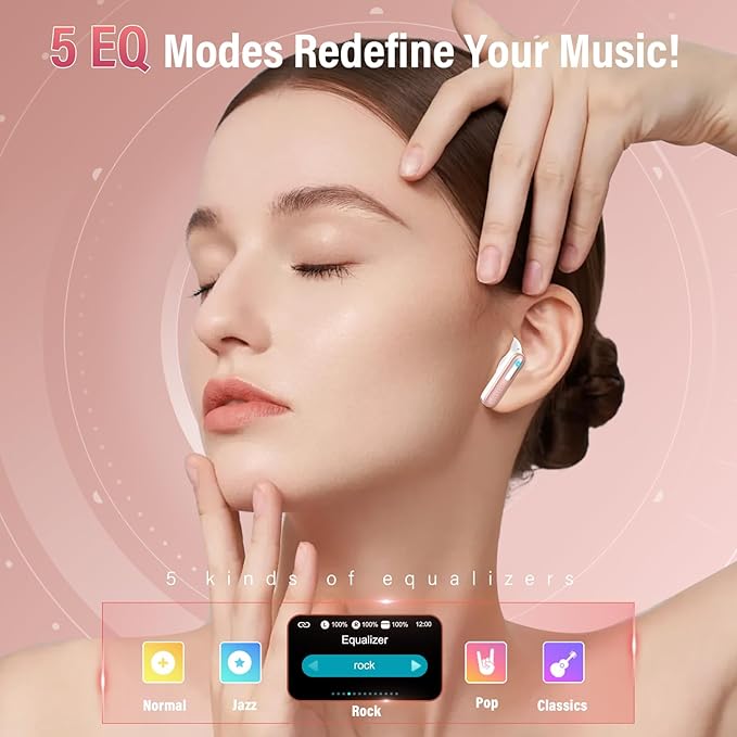 Wireless Earbuds with Touch Screen, Bluetooth 5.4 Headphones, ANC/ENC Noise Cancelling, 48H HiFi Stereo Bluetooth Ear Buds with 5 EQ Modes, Transparency Mode, IPX7 Earphones, Rosa