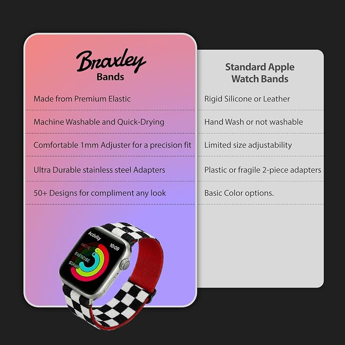 Braxley Bands for Apple Watches - Stretchy and Washable - Adjustable with Apple Watch Bands for Women & Men - Compatible with Apple Watch Series SE Ultra 9 8 7 6 5 4 3 2 1