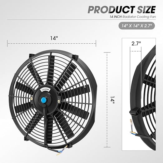 DNA Motoring 14 Inch High Performace Electric Cooling Slim Radiator Fan with Mount Kit, Black, RAF-14+FMK