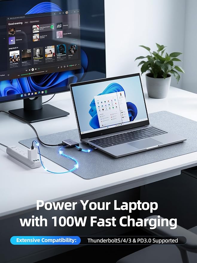 llano USB-C to Dual HDMI Adapter for Dual Monitors, HDMI Splitter with Dual 4K@60Hz Extended Display, 2K@144Hz@120Hz Support, 100W PD Charging, MST Hub for MacBook and Windows Laptop