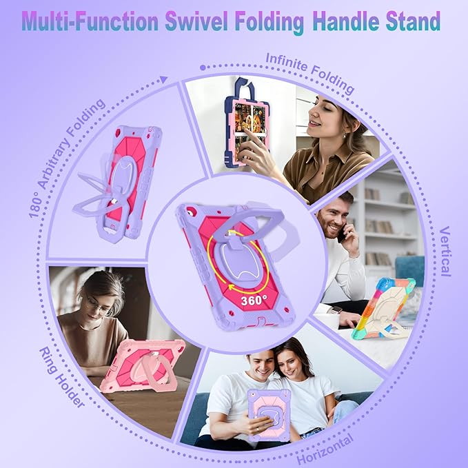 Auizotl Case for iPad 9th/8th/7th Generation 10.2 Inch iPad Case 9th Generation with Screen Protector/Rotate Stand/Pen Holder,Military Grade Shockproof i Pad 9th/8th/7th Gen Cases,Purple Pink