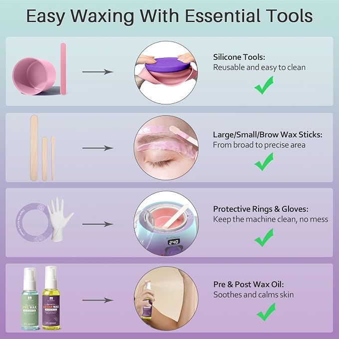 BLITZWAX Brazilian and Bikini Waxing Kit for Women, Hard Wax Warmer for Face, Legs, and Body, At Home Hair Removal Kit, Beginner Friendly, Quick Heating, 32pcs Wax Spatulas