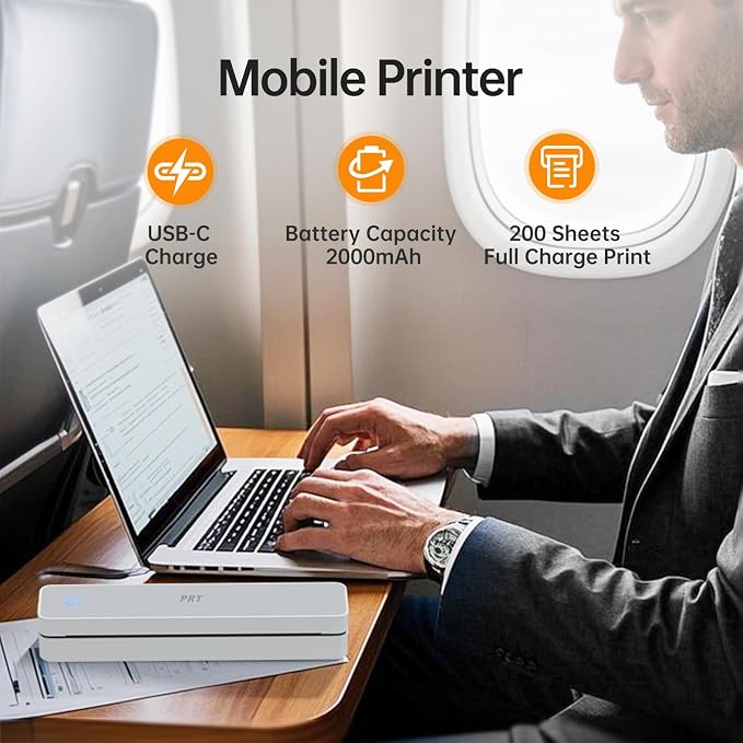 PRT Inkless Portable Printer for Travel, Wireless Thermal Printer for School/Office/Home Use, Supports 8.5 x 11 Inch Thermal Paper, Includes Carry Case and 200 Sheets Thermal Paper