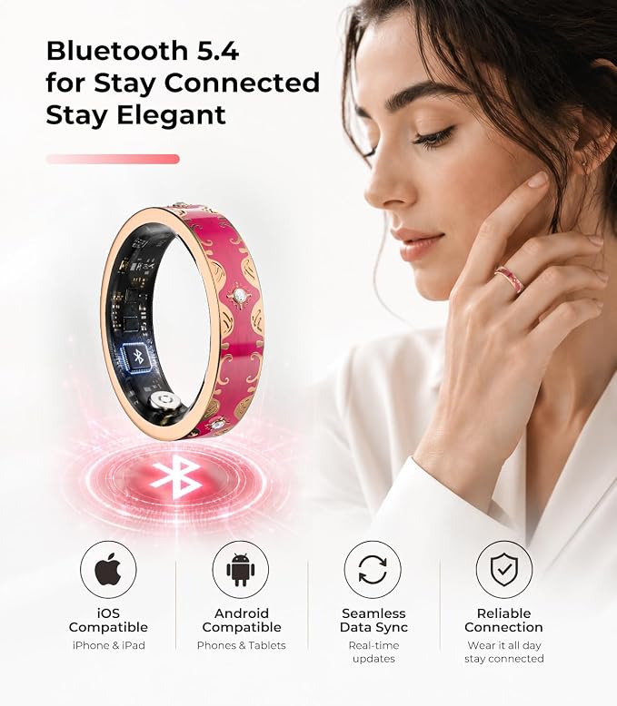 7 Gen Diamond Smart Ring 【Industry Rank 1-0 Measurement Error】 2026 Smart Ring for Women - Advanced Health Tracker for Wellness and Activity Tracking, Red 7#