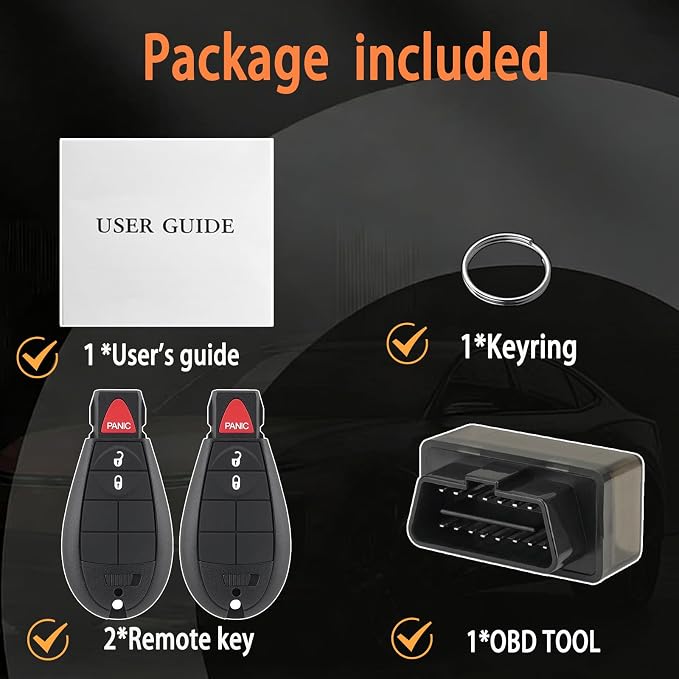 IYZ-C01C DIY Key Fob FOBIK kit Replacement for 2008 2009 2010 2011 2012 Dodge Ram 1500 2500 3500 Journey Durango Grand Caravan Jeep Grand Cherokee Keyless Entry Remote Key with Easy OBD Tool