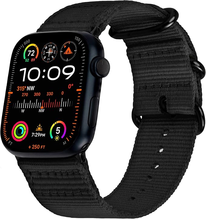 Carterjett EXTRA LARGE Hiking Trail Nylon Band | Compatible with Apple Watch Band for Men Women | XL for Big Wrists | Extra-Long, Soft Braided Sturdy Weave Sport Strap | Fits 42mm 41mm 40mm Series 10 9 8 7 6 SE 5 4 & All Models (Black, XL)