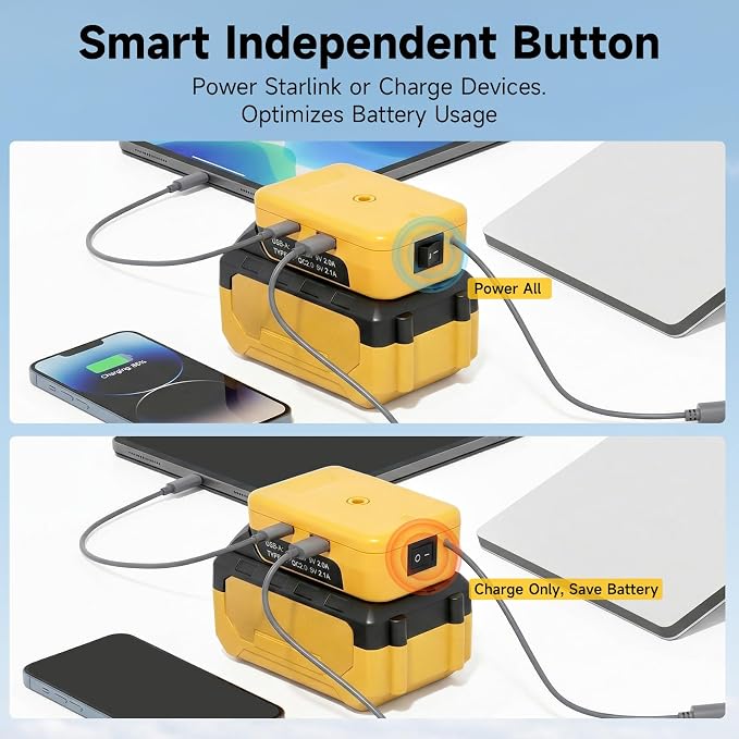 Starlink Mini Battery Adapter Compatible with DeWalt 18V-20V Max Battery to DC Plug Starlink Mini Power Supply, with Independent Button and Low Voltage Protection for Starlink mini Batteries