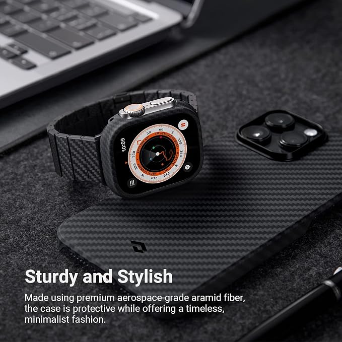 PITAKA Apple Watch Ultra 3/2/1 Case, Exquisite Minimalist Slim Apple Watch Ultra Case 49mm - Aramid Fiber Made, Black/Grey(Twill)