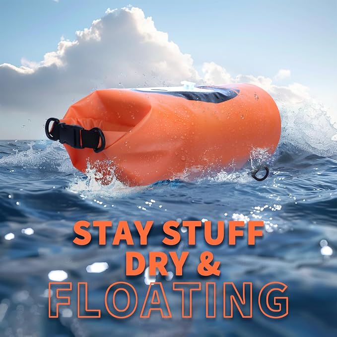 FELICON Waterproof Dry Bag Backpack with Bluetooth Speaker, 20L Roll Top Floating Sack, Solar & USB-C Powered Emergency Charger, RGB Light, Heavy Duty PVC for Kayaking Camping, Orange