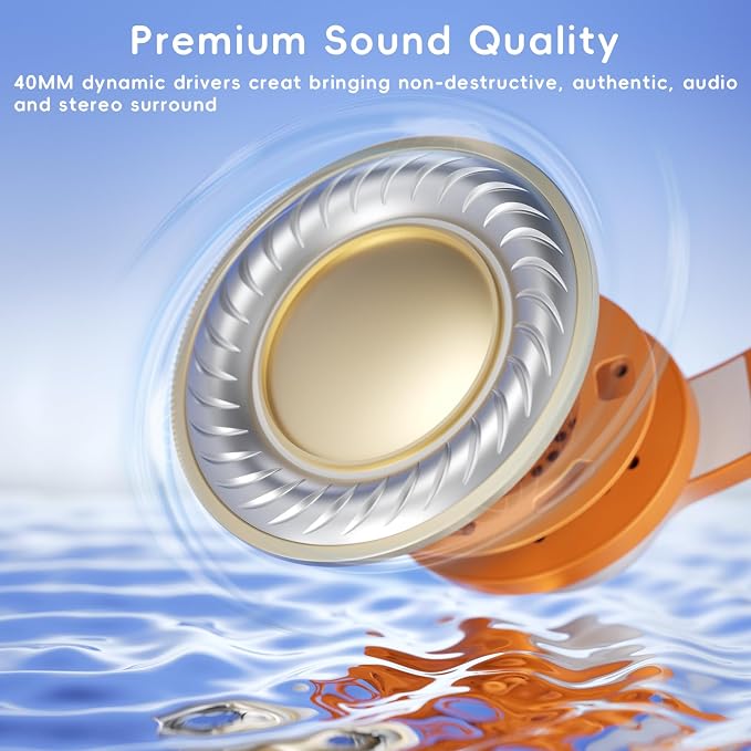 Candy Bila Kids Headphones, Wired Headphones for Kids Over Ear with Microphone, 85/94dB Volume Limiter Headphone for Girls Boys, Foldable Headphone for Learning & Entertainment, White and Orange