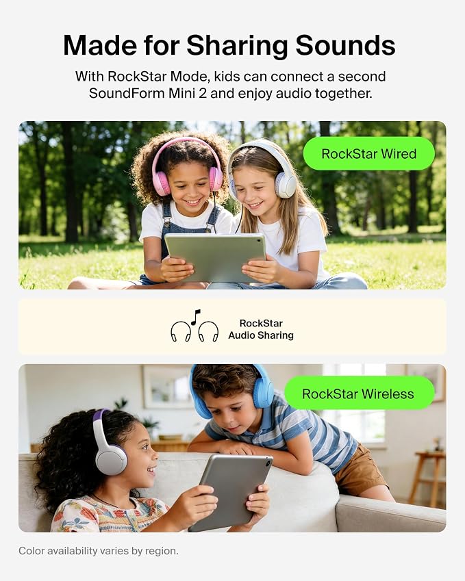 Belkin SoundForm Mini 2 Wireless Kids Bluetooth Headphones - On-Ear Earphones w/ 55H Battery Life, 85dB Safe Volume Limit, Built-in Microphone - Toddler Headphones for iPad, Tablet, School, Travel