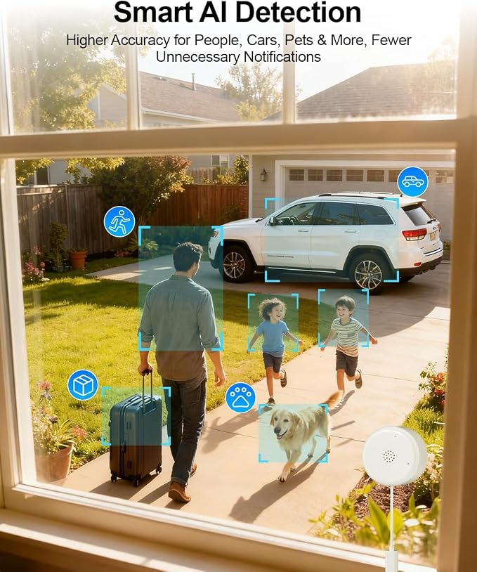 4MP 2K Window Security Camera, 5G & 2.4GHz WiFi Indoor Camera Wireless, Blacklight Color Night Vision Monitor Outside Window Cam Mount Glass, 24/7 Recording AI Motion Detection, Quick Magnetic Install