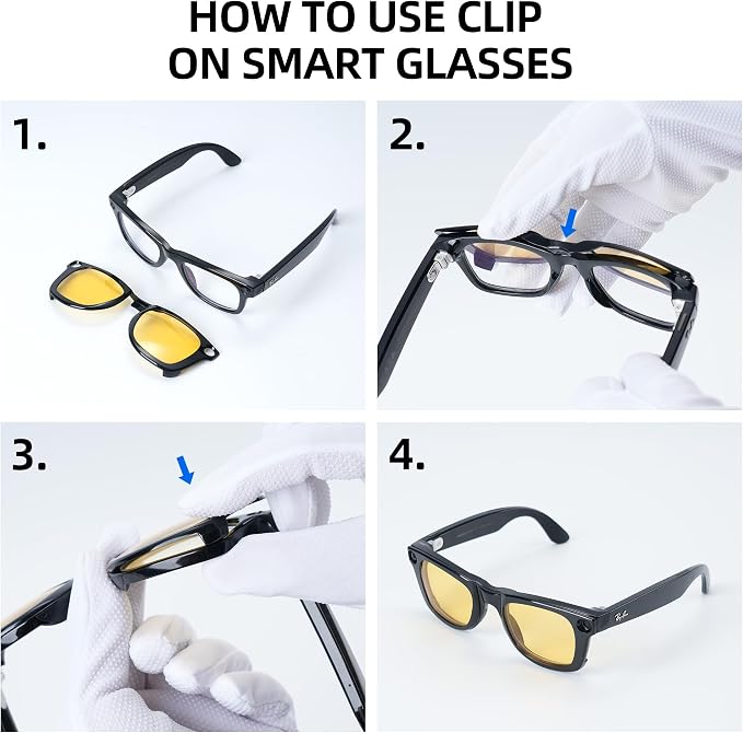 HiBloks 4Pcs Polarized Clip-on Compatible with Ray-Ban Meta Wayfarer & Gen 2 (RW4008/RW4012 Large), Discoloration Clip for Rayban Meta Gen 2 Accessories (Dark Green, Night Vision Yellow, Black, Brown)