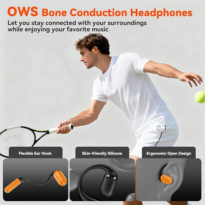Bone Conduction Headphone Wireless Bluetooth 5.4, 0.8g Pillow Sleep Earbuds with HD Mic/Touch Control/Clear Calls, Open Ear Headphones with Earhook for Cycling Yoga Workouts(Orange)