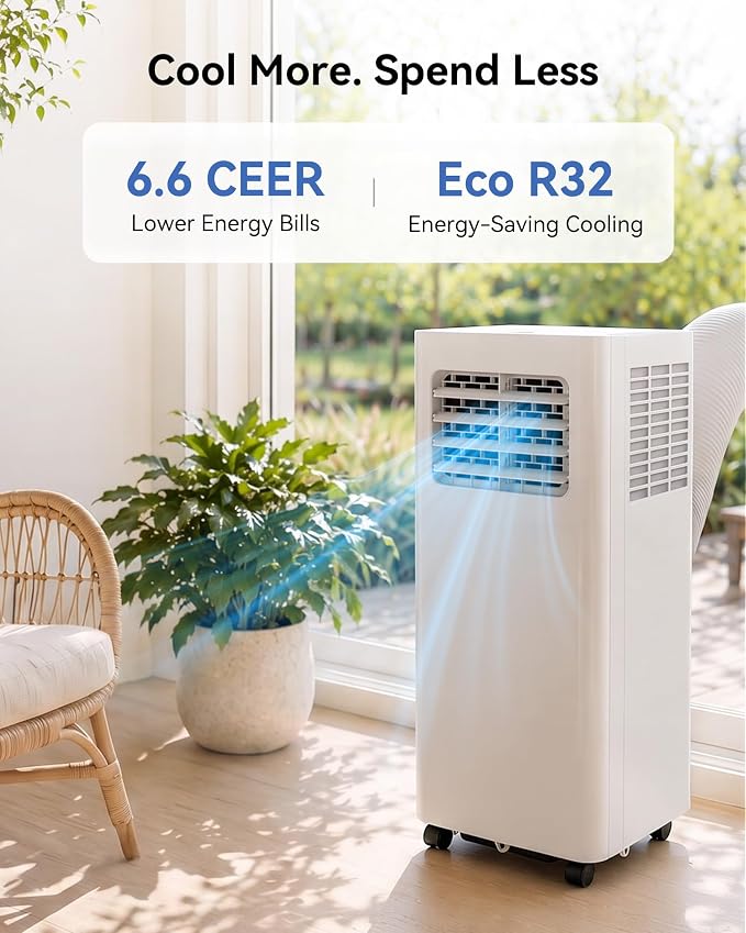 Feelfunn 10,000 BTU Portable Air Conditioner - Cools 450 Sq. Ft., 3-in-1 Portable AC Unit with Cool/Fan/Dehumidifier/Sleep, Quiet AC with LED Display, Remote & 24H Timer, for Bedroom, Dorm, Apartment