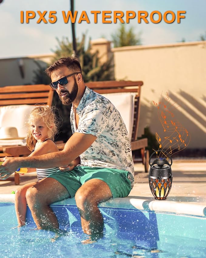 MOFOKEAY 2 Pack Outdoor Bluetooth Speakers,Wireless Speakers with LED Flame Flickers,IP5X Waterproof Torch Lights Lantern Speakers for Patio Yard Pool Party,Gifts for Men/Women