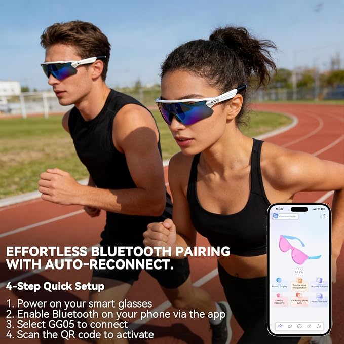 Bluetooth Smart Sunglasses for Men Women, Open-Ear Speaker Glasses with Touch Control, UV400 Polarized Lens, 5-6H Playtime for Outdoor Sports,White and Blue