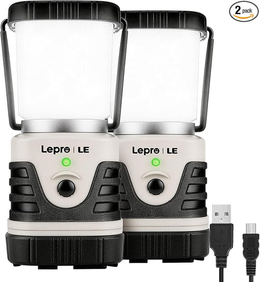 Lepro 1000LM LED Camping Lantern Rechargeable, 4400mAh White Tent Light with 4 Light Modes, Waterproof Lantern Flashlight for Hurricane Emergency, Camping Essentials, USB Cable Included