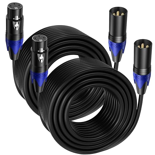 2 Pack, 50 FT XLR Male to Female Cable Professional Balanced Microphone Lead XLR Male to Female Cables, Extension Mic Cable Cord