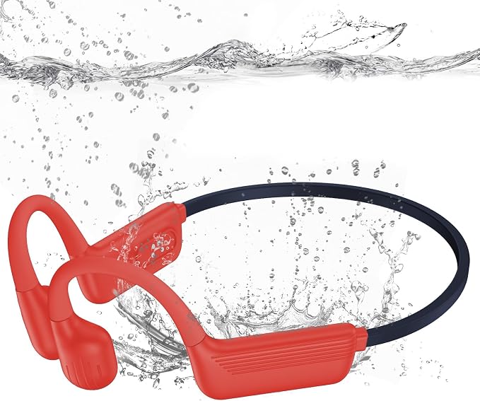 Swimming Headphones-Bone Conduction Headphones, IP68 Waterproof Open Earphones, LiteSurge Bluetooth 5.4 Underwater Sport Earbuds with 32 GB MP3 Memory for Swimming, Marathon-Neon Orange
