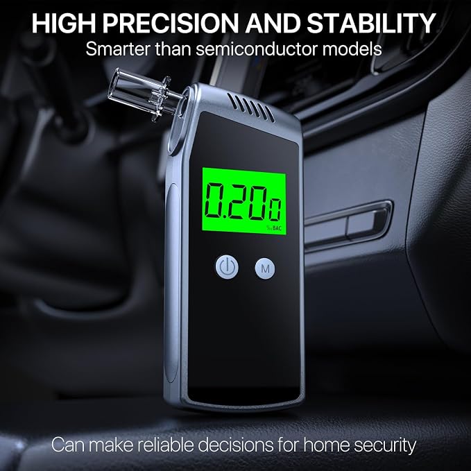 Breathalyzer, Home Alcohol Tester with LCD Digital Display,Portable Breathalyzer for Personal & Party Use with 10 Replaceable Mouthpieces（Black)