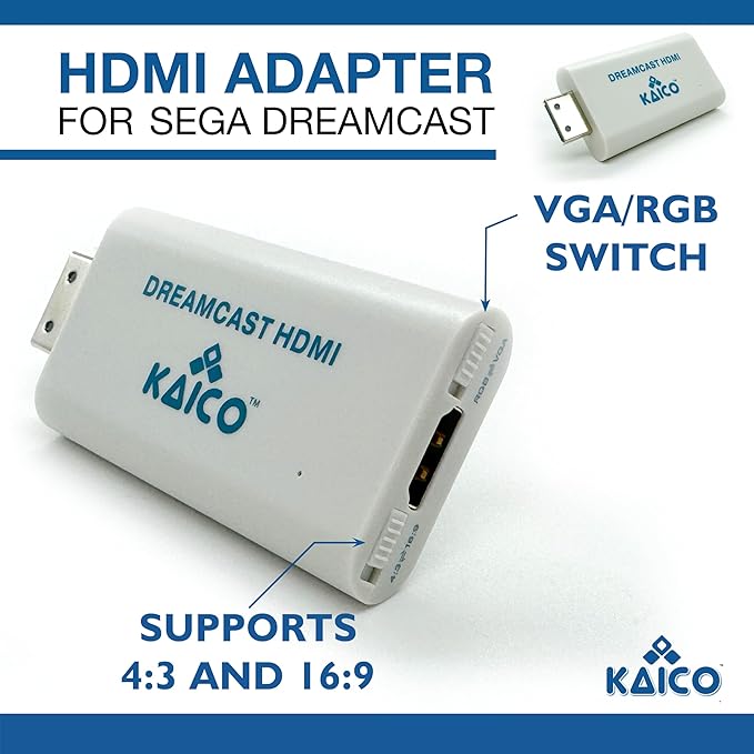 Kaico Dreamcast HDMI Adapter, Plug & Play Converter with VGA & RGBS Support | Supports VGA and RGBS output for Dreamcast games across all regions, with clear audio/video and no external power needed