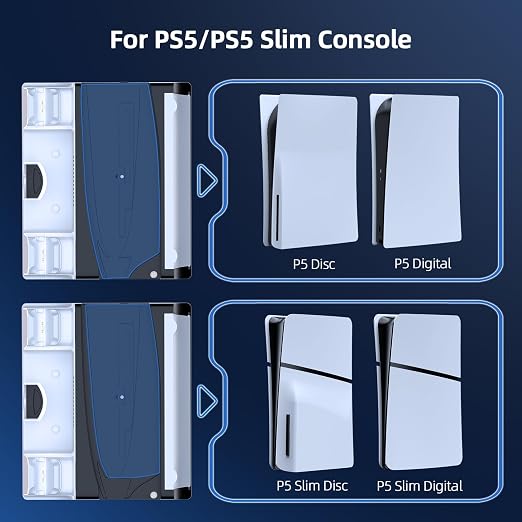 JOYTORN PS5 Vertical Stand with Cooling Fan and Dual Controller Charger Station for PlayStation 5/Slim Console, PS-5 Accessories with Headset Hooker,14 Game Rack Storage, Media Remote Organizer
