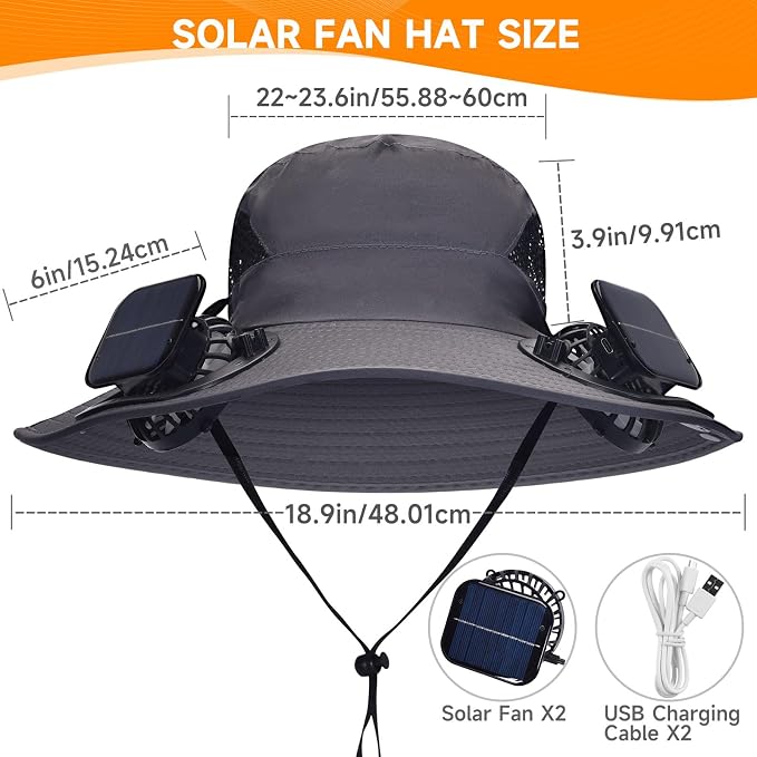 Fishing Hat with Built in Fan, Wide Brim Solar Fan Hat Outdoor Fishing, Solar & USB Charging Sun Bucket Hats for Men Women