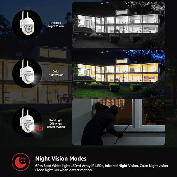 BOAVISION 2K Security Camera Outdoor, Wireless WiFi IP Camera Home Security System 360° View,Motion Detection, auto Tracking,Two Way Talk, pan Tile Full Color Night Vision 5G/2.4G WiFi