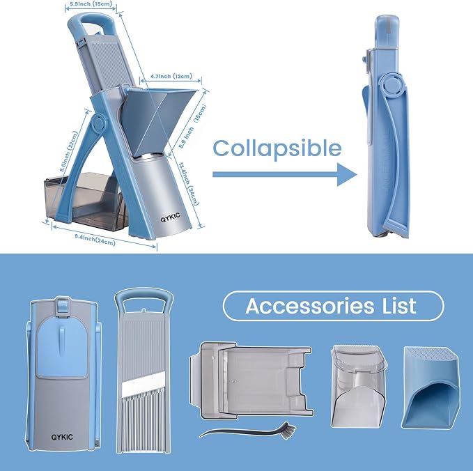 QYKIC Upgrade Safe Mandoline Slicer for Kitchen, Vegetable Chopper Slicer, Potato Slicer Thickness Adjuster, Veggie Onion Dicer for Quick Meal Prep