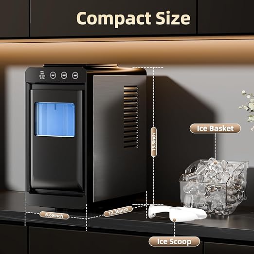Countertop Portable Ice Maker, 8 Cubes in 6 Mins Fast Ice Making, 26Lbs Ice Per Day Auto Self-Cleaning Ice Machine with Ice Basket & Scoop, Compact Mini Ice Maker for Home Kitchen Office Bar RV Travel
