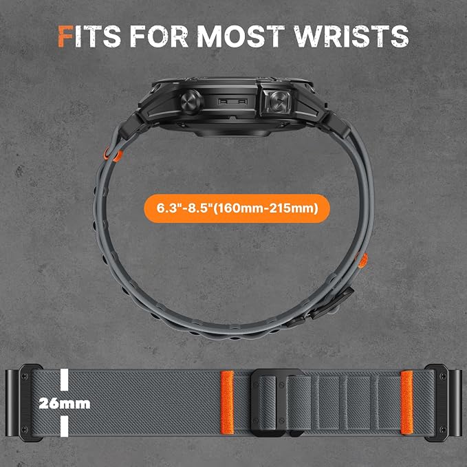 Bandletic Compatible with Garmin Fenix 8 51mm 7X 6X 5X Watch Band - 26mm Quick Fit Rugged Nylon Strap for Fenix 7X 6X Pro/5X Plus/3/3 HR/Instinct 2X Solar 3 50mm /Enduro/Quatix 7X/Tactix 8/Epix Pro 2