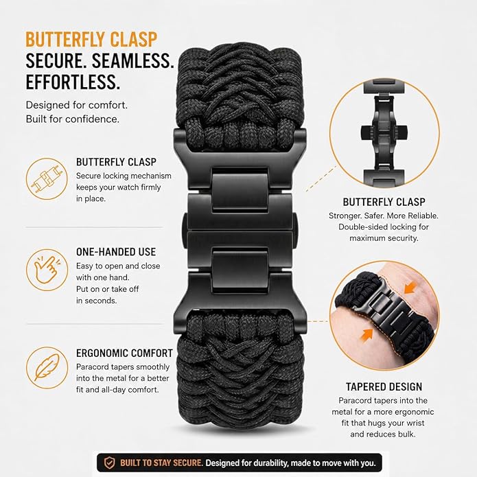 Tefeca Titan Series Paracord Band Compatible with Apple Watch Ultra 2/49mm, Series 10/46mm, 9/8/7/45mm, SE2/SE/6/5/4/44mm, and 3/2/1/42mm