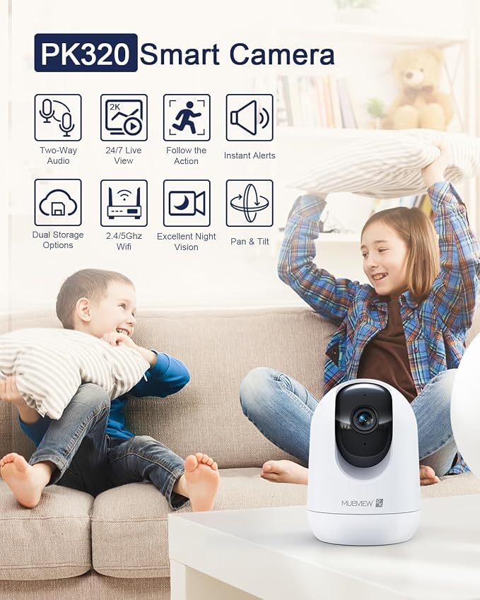 MUBVIEW Pet Camera with Phone App, Indoor Security Camera, 2.4/5GHz WiFi Cameras for Home Security, Wired Cameras for Dog/Elder/Baby, Motion Tracking, PT, 7X24, Two-Way Audio, 2K Night Vision (4 Pack)