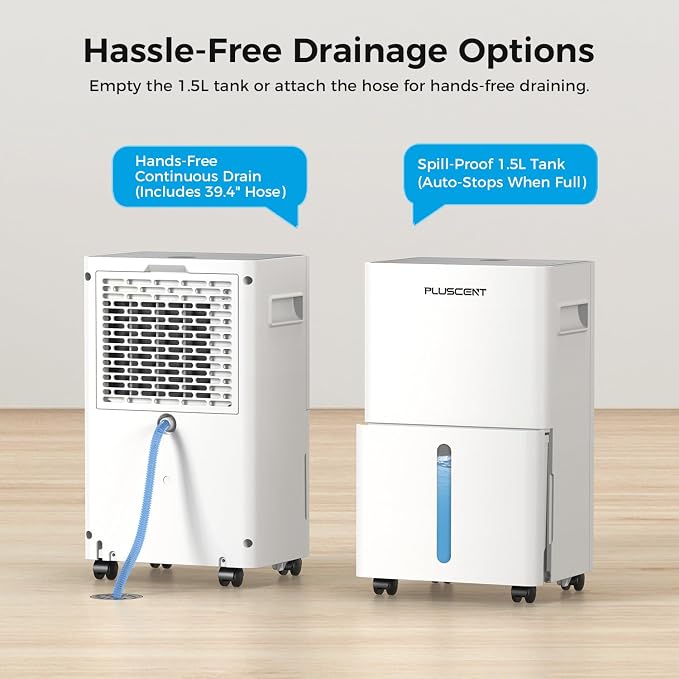 PLUSCENT 21 Pints Dehumidifier for Basement, 1500 sq.ft Portable Dehumidifiers for Home with Drain Hose, 3 Modes, Auto Defrost, 24H Timer, Quiet Smart Humidity Control for Bedroom, Bathroom, RV