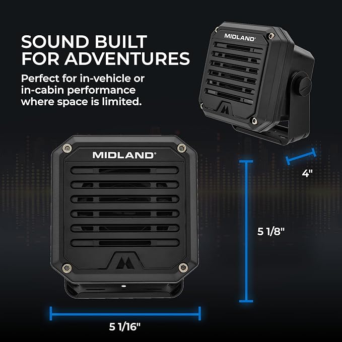 Midland- SPK100 Heavy-Duty 20W External Speaker - 180 Degrees Swivel Base Bracket Works with All CB and MXT Radios 8-OHM Sound System 3.5mm Audio Plug - Easy Installation Waterproof Design