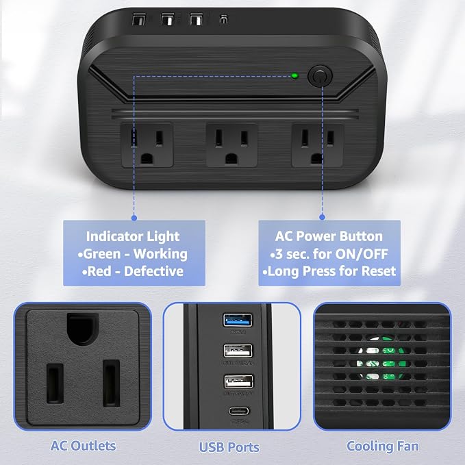 Voltage Converter US to Europe with 4 USB + 3 AC Outlets, 2300W Power Converter European Travel Plug Adapter for EU/UK/Italy/Asia/India/South Africa/Australia