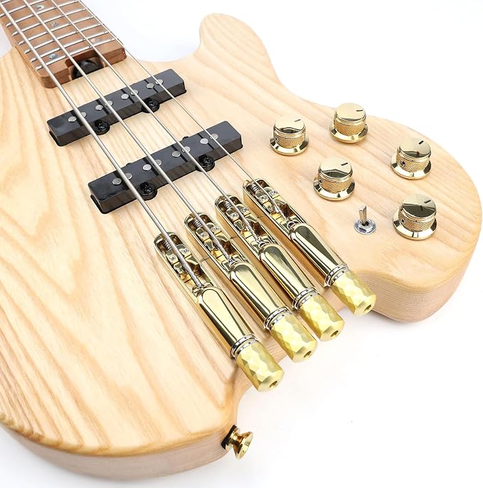 Pack of 4 Individual Single Tubular Fixed Bridge 4 String Electric Bass Bridge for Headless 4-string Bass Replacement Parts Gold