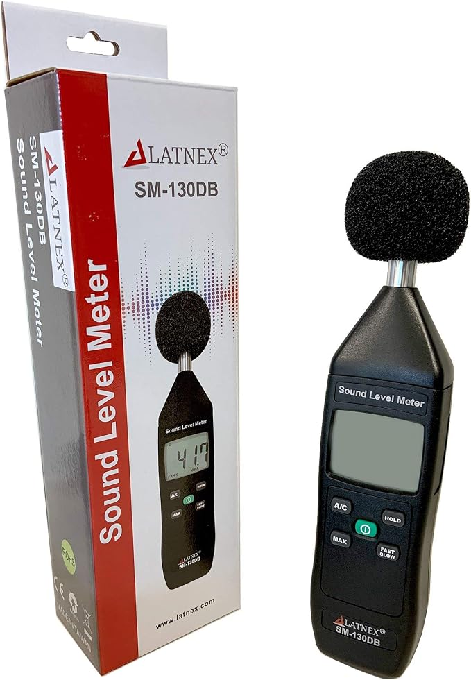 SM-130DB Digital Decibel Meter Reader and Sound Level Meter Type 2 with Calibration Certificate. Measurement Device for Environmental and Mechanical Noise Monitor - Manufacturing, Office, Classroom