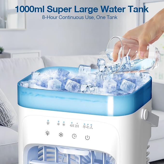 Portable Air Conditioners,Portable AC Unit with Timer,3 Speeds 2 Mist Modes,1000ml,7-Color Light,USB Mini Air Conditioner Evaporative Air Cooler Cooling Fan for Bedroom Kitchen RV Camping Car