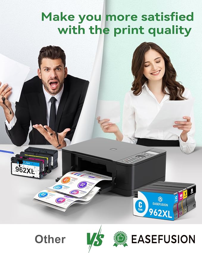 EaseFusion 962XL Replacement for HP 962XL Ink Cartridges Combo Pack HP962XL HP962 Work with HP OfficeJet Pro 9010 9015 9018 9020 9025 Printers (Black/Yellow/Cyan/Magenta, 4 Pack)