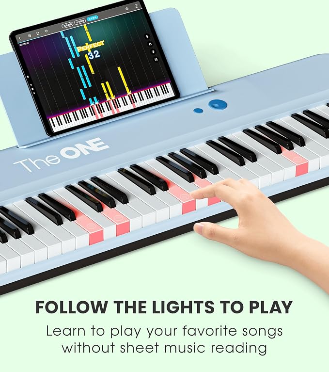 The ONE Smart Keyboard COLOR 61 Keys Piano Keyboard, Music Keyboard with 256 Timbres, 64 Polyphony, 2 Speakers, Built-in LED Lights and Free Apps (Blue)
