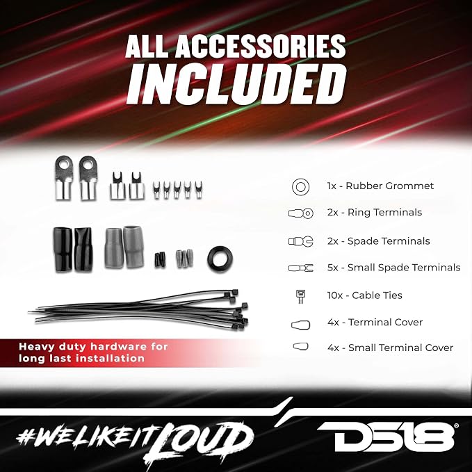 DS18 Hi-Low Converter with Amp Install Kit up to 800W - Line Output Converter + Amplifier Wiring Kit